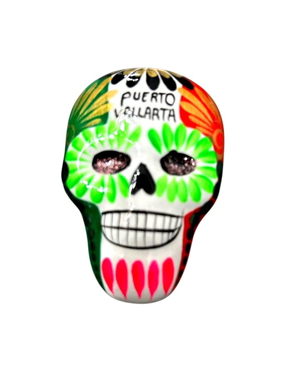Hand-Painted Puerto Vallarta Skull Magnet 3"